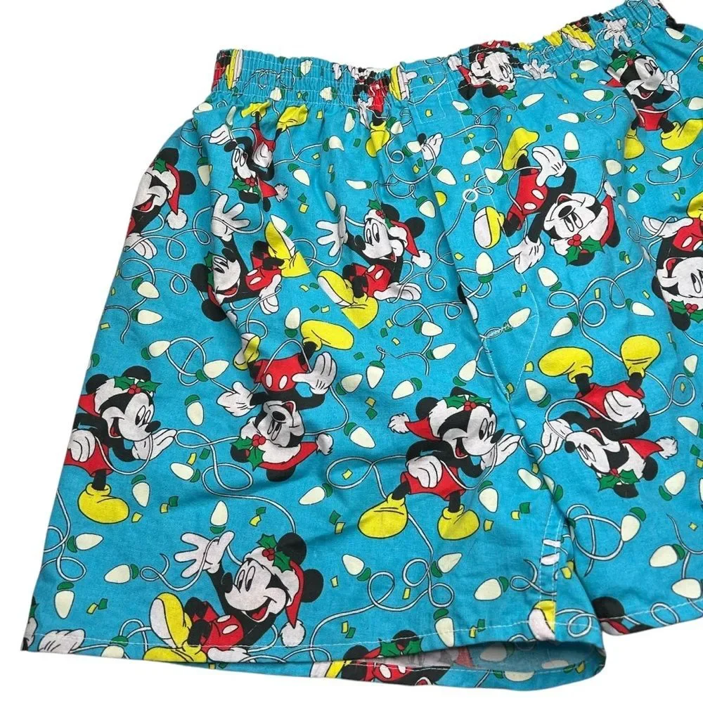 Vintage Disney Mickey Mouse Christmas Blue boxer sleep Shorts all cotton large - Picture 2 of 6